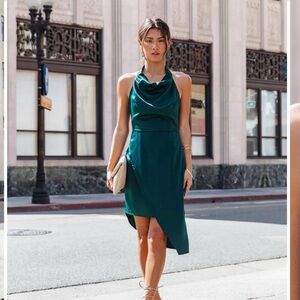 Hunter Green VICI asymmetrical cocktail dress